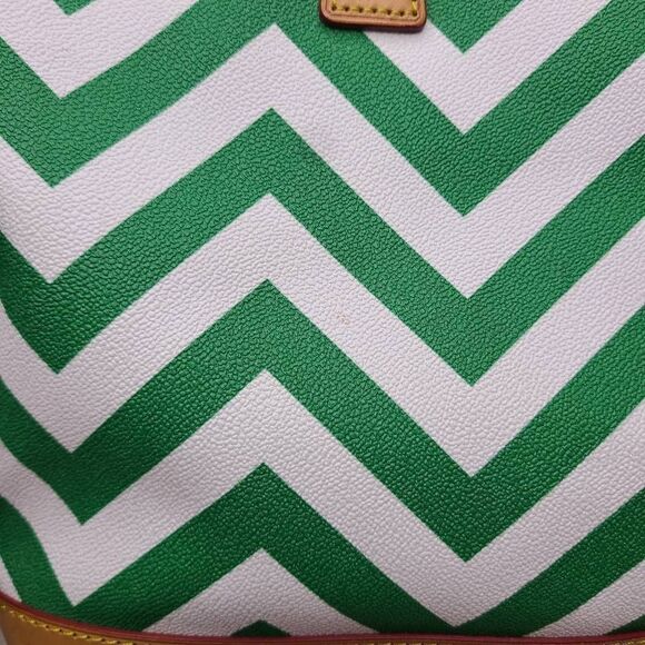Dooney & Bourke‎ Green and White Chevron Striped Coated Shopper Tote - Picture 4 of 11